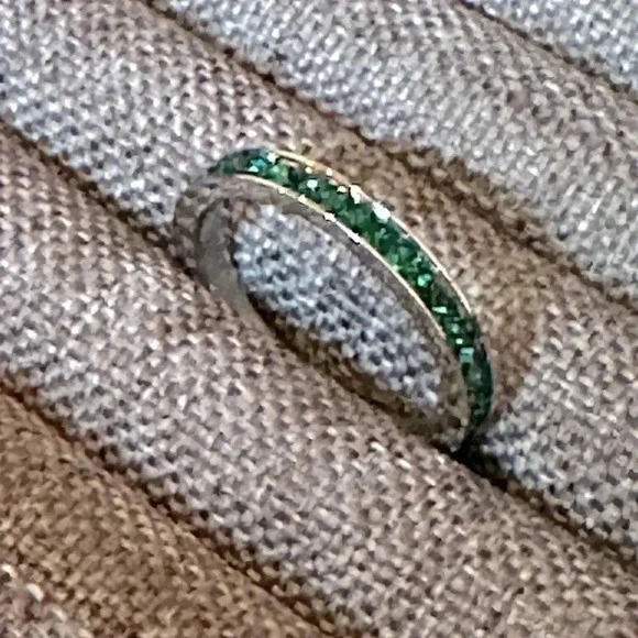 Green Emerald Colored CZ Stainless Steel Eternity Band Stack Ring May Birthstone - Picture 7 of 7
